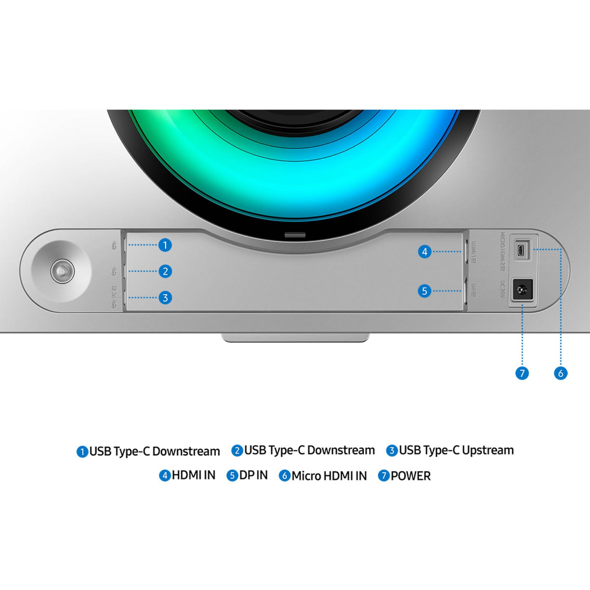 Samsung Odyssey G9 ergonomic slim metal design with adjustable stand.