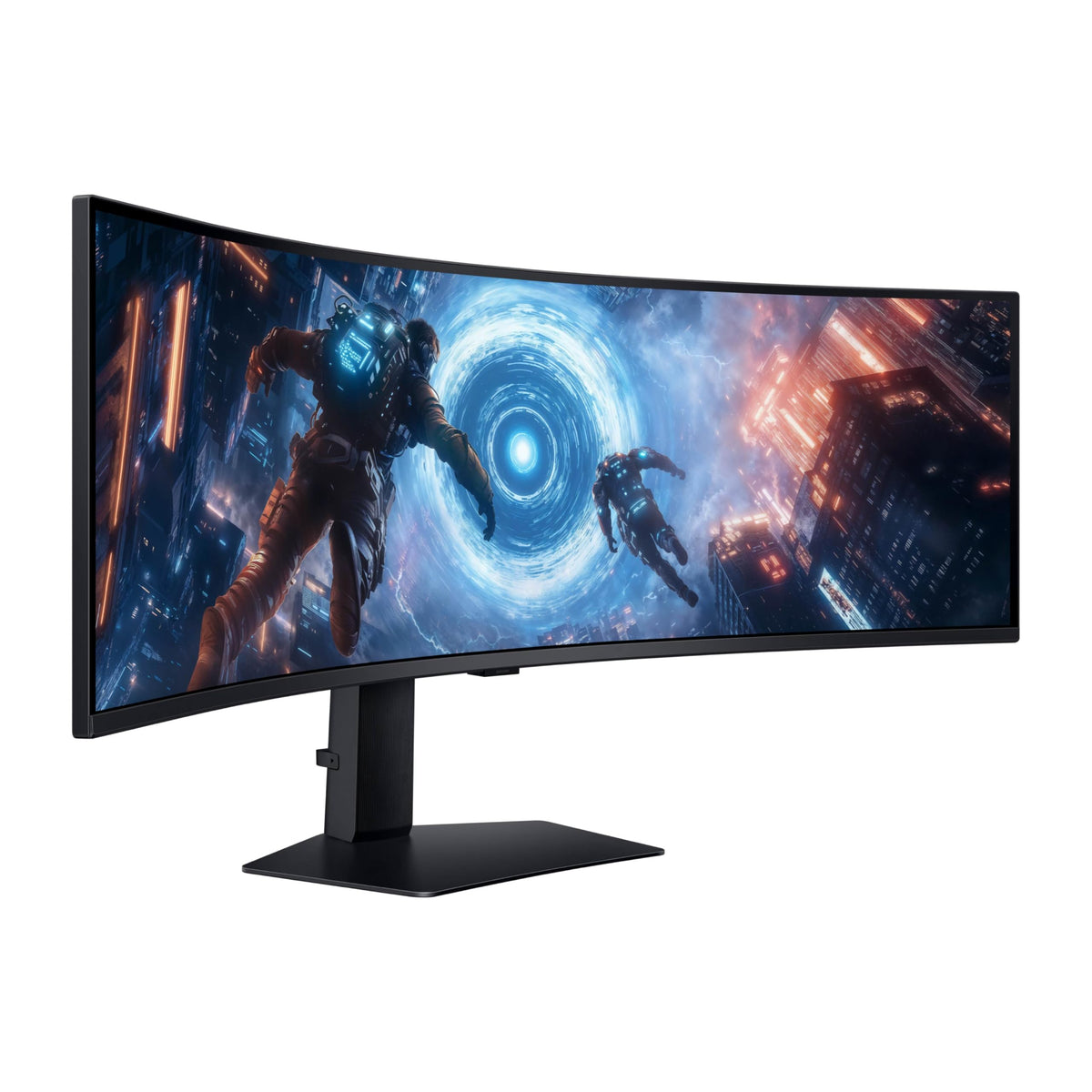 Samsung Odyssey G9 ergonomic stand tilts for comfortable long sessions.