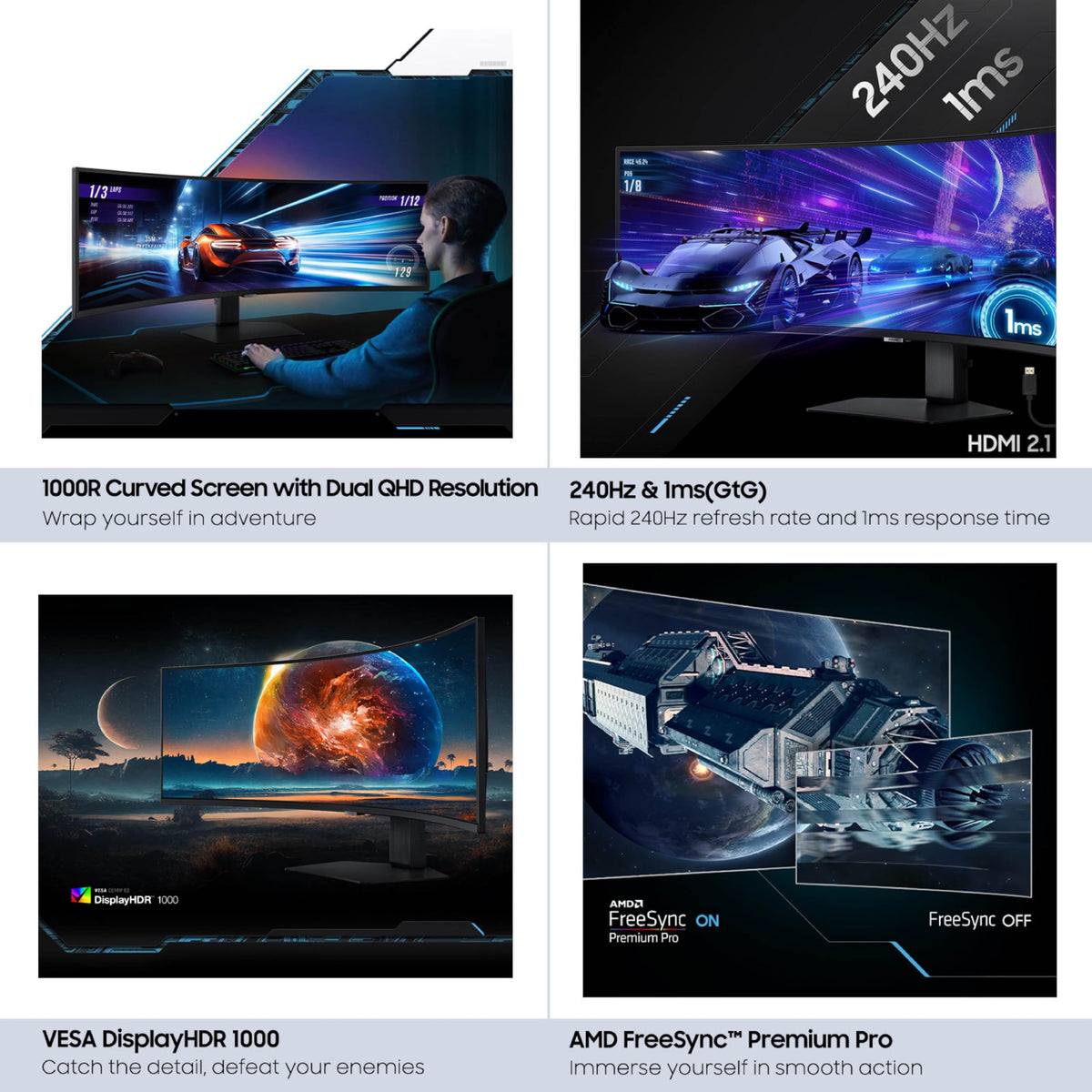 Samsung Odyssey G9 PBP and PIP support multitasking with two sources on screen.