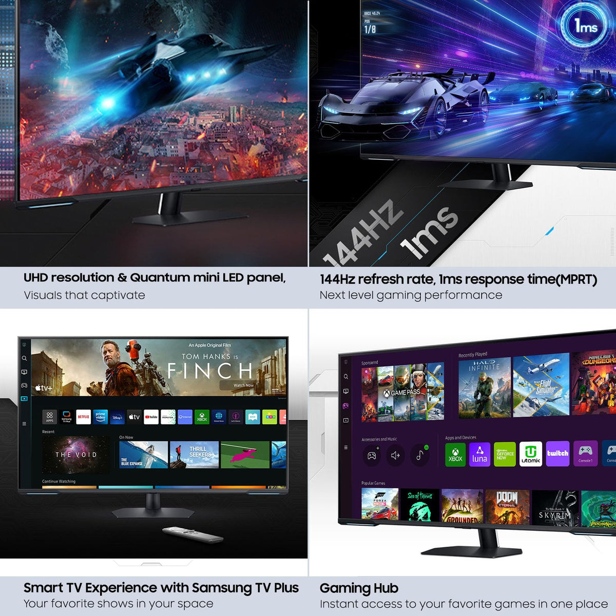 Samsung Odyssey Neo G7 43-inch Gaming Hub UI for quick cloud and console access.