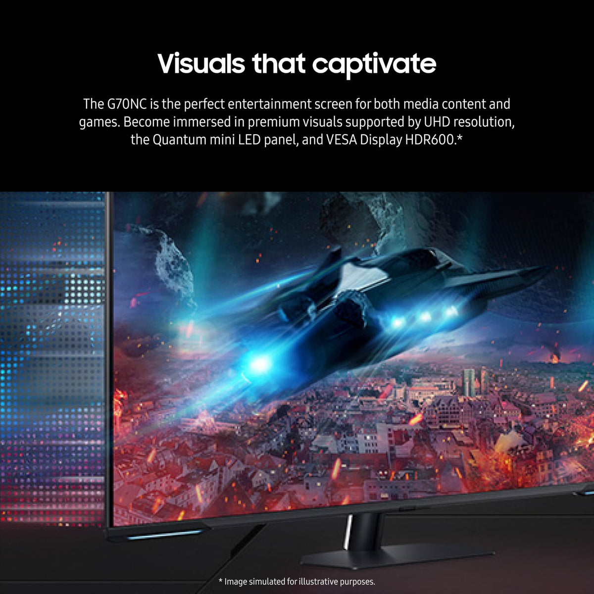 Samsung Odyssey Neo G7 43-inch HDR600 contrast enhances video realism.