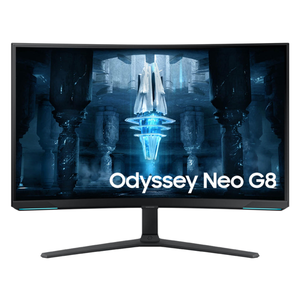 Samsung Odyssey Neo G8 front view shows 4K clarity for immersive gameplay