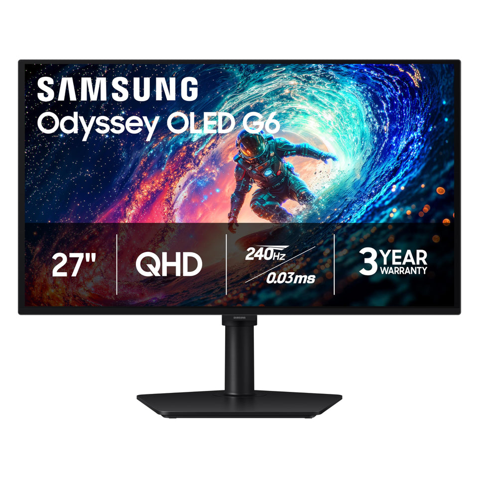 Samsung Odyssey G6 QD-OLED display delivers vivid colors for immersive gaming.
