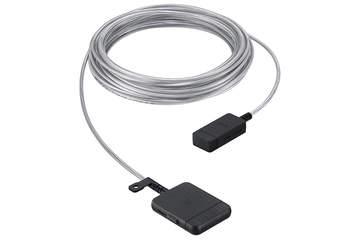 Samsung One Invisible Connection Cable hides cords for a tidy living room setup.