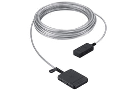 Samsung One Invisible Connection Cable hides cords for a tidy living room setup.