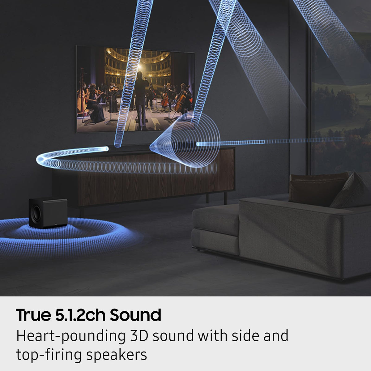 Samsung Q800F subwoofer with an 8-inch passive radiator for deep bass