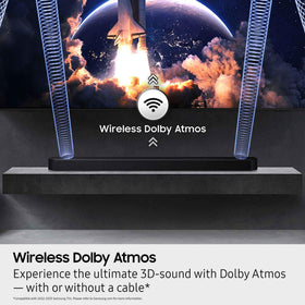 Samsung Q990F Dolby Atmos height channel adds vertical sound depth.