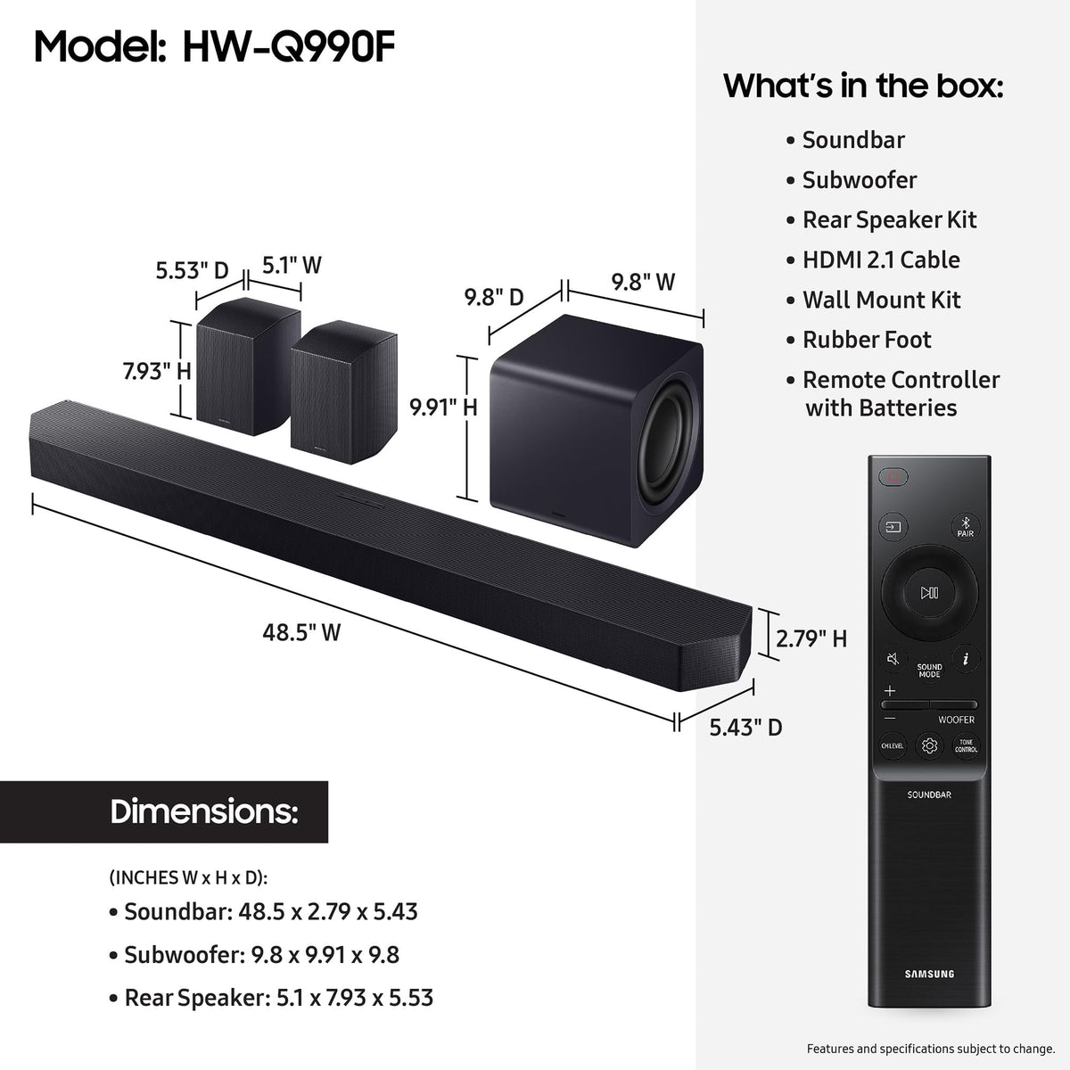 Samsung Q990F rear speakers back view for full surround sound immersion.