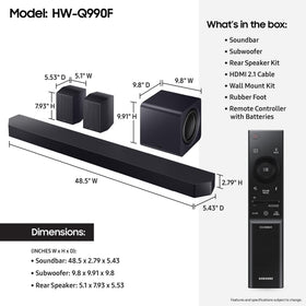 Samsung Q990F rear speakers back view for full surround sound immersion.