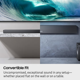 Samsung HW-QS700F subwoofer highlighting deep room-filling bass