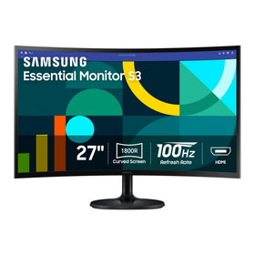 Samsung S27D36CG curved monitor front view highlighting immersive curved design