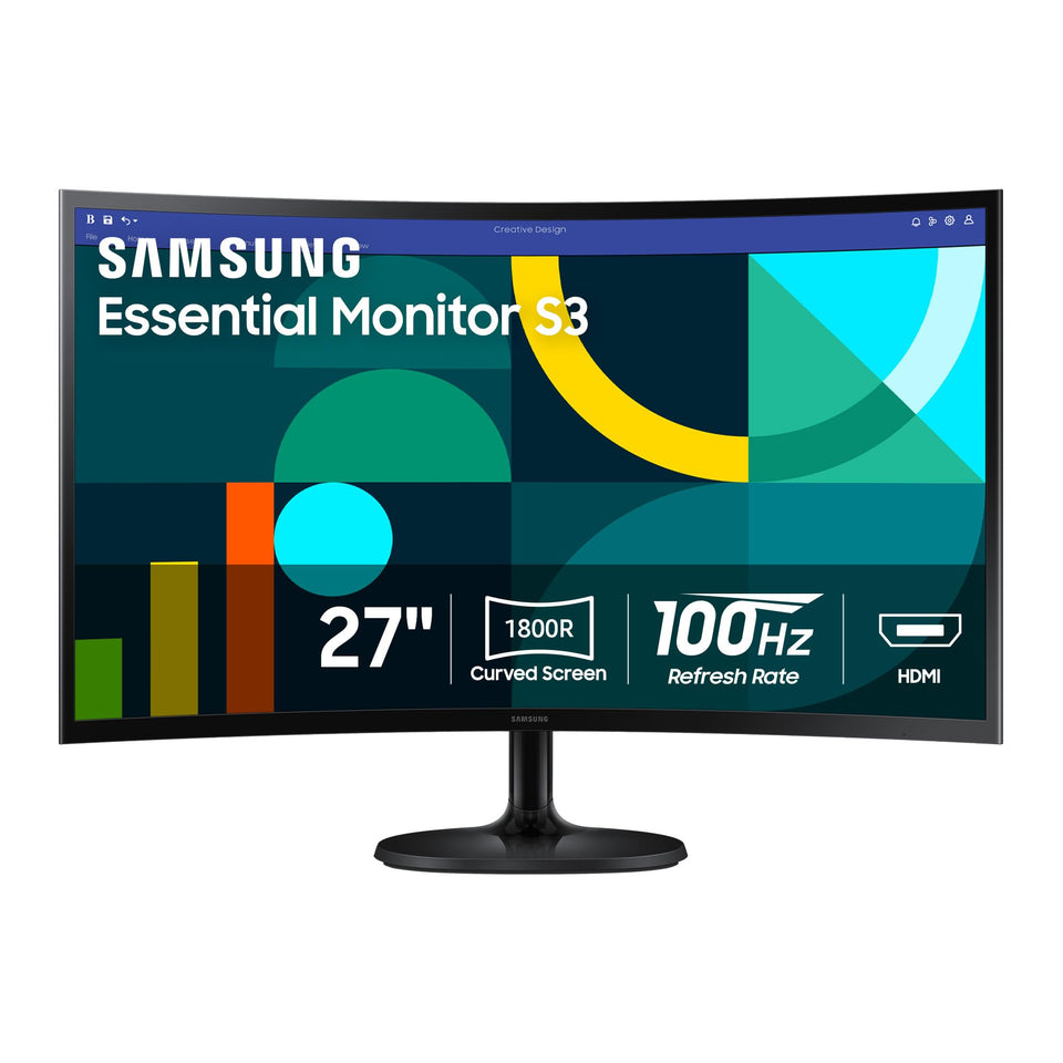 Samsung S27D36CG curved monitor front view highlighting immersive curved design