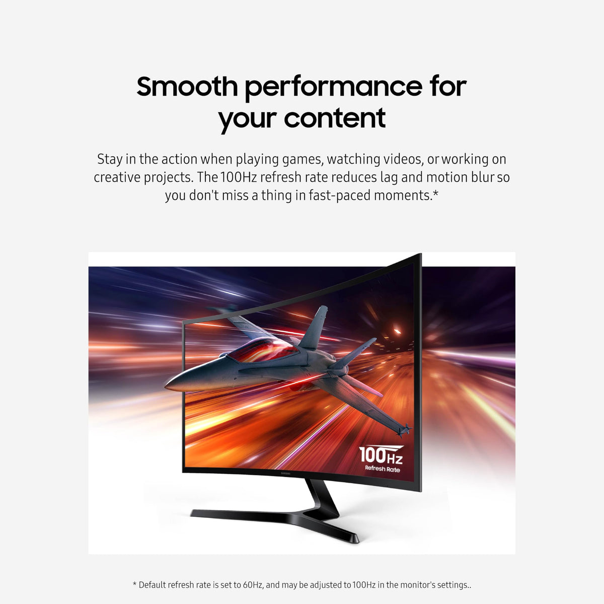 Samsung S3 monitor 100Hz display emphasizes smoother motion for gaming.