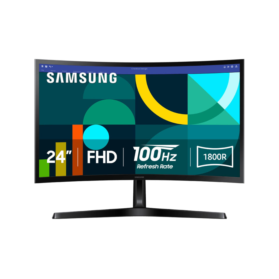 Samsung S3 24-inch curved monitor front view offers immersive viewing for work and entertainment.