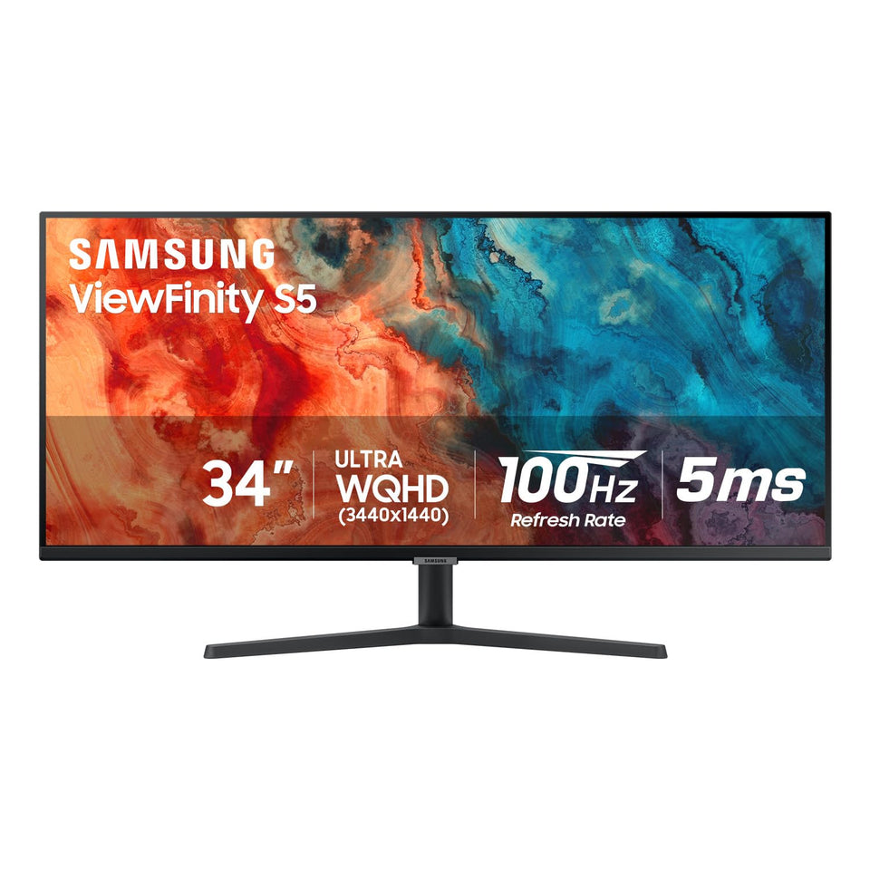Samsung S50GC ultrawide monitor shows expansive desktop space for multitasking and creative work.