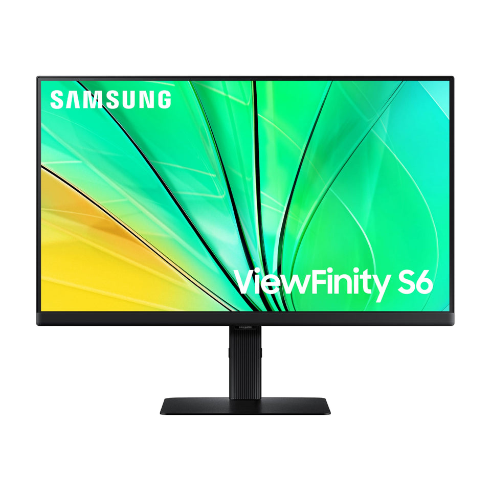 Samsung S60D easy setup stand shows tool-free assembly for a clutter-free workspace.