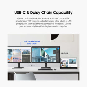 Samsung S60UD daisy chain-ready design enables extended multi-monitor workspace.