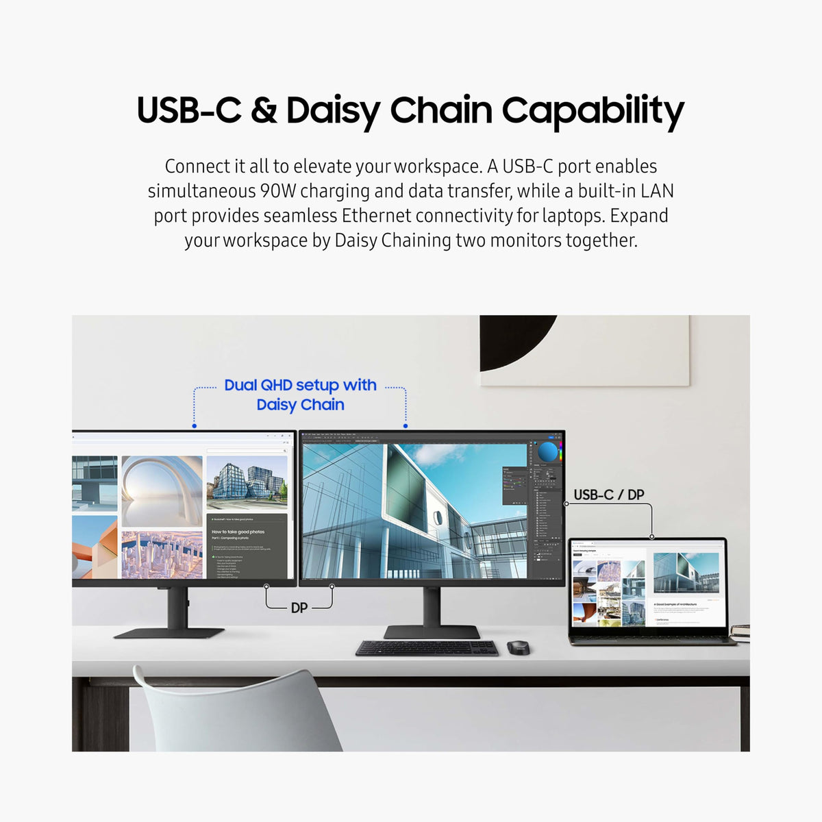 Samsung S60UD displays two monitors via Daisy Chain without adapters