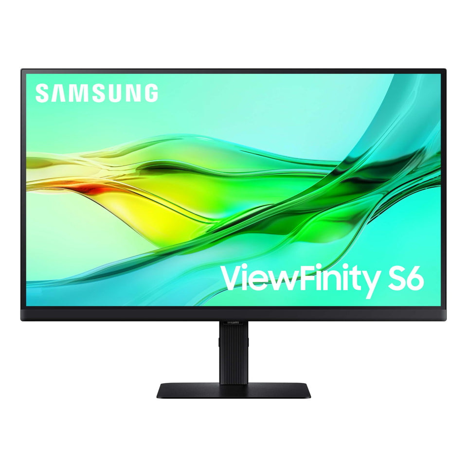 Samsung S60UD front view highlighting the wide 27-inch display for immersive productivity.