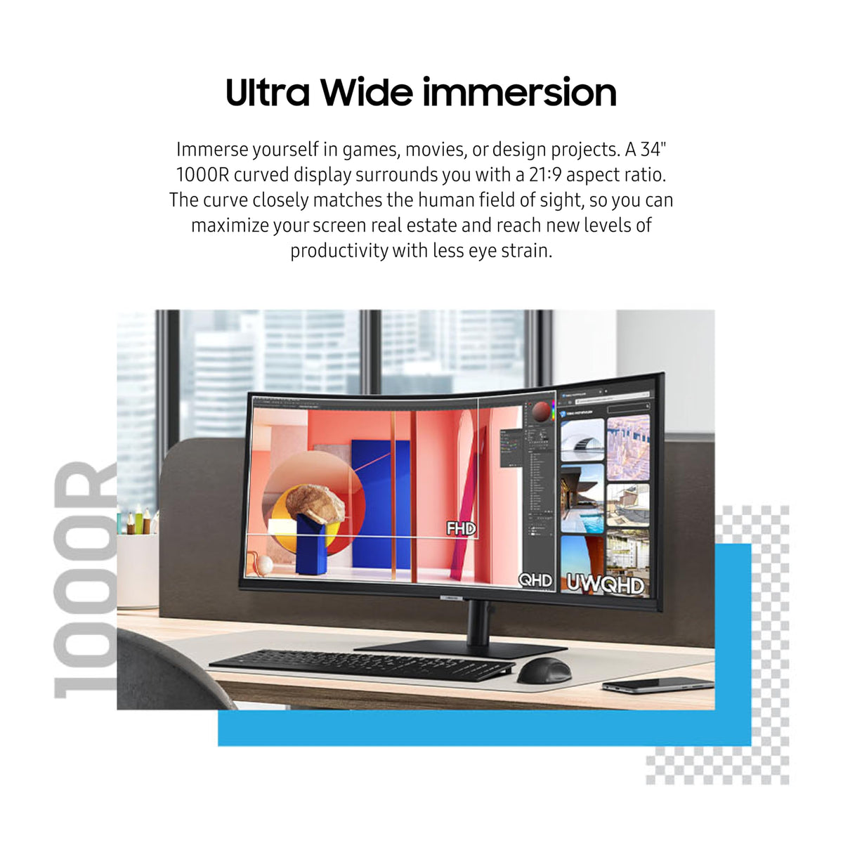 Samsung ViewFinity S65VC built-in camera slides away for privacy during calls.