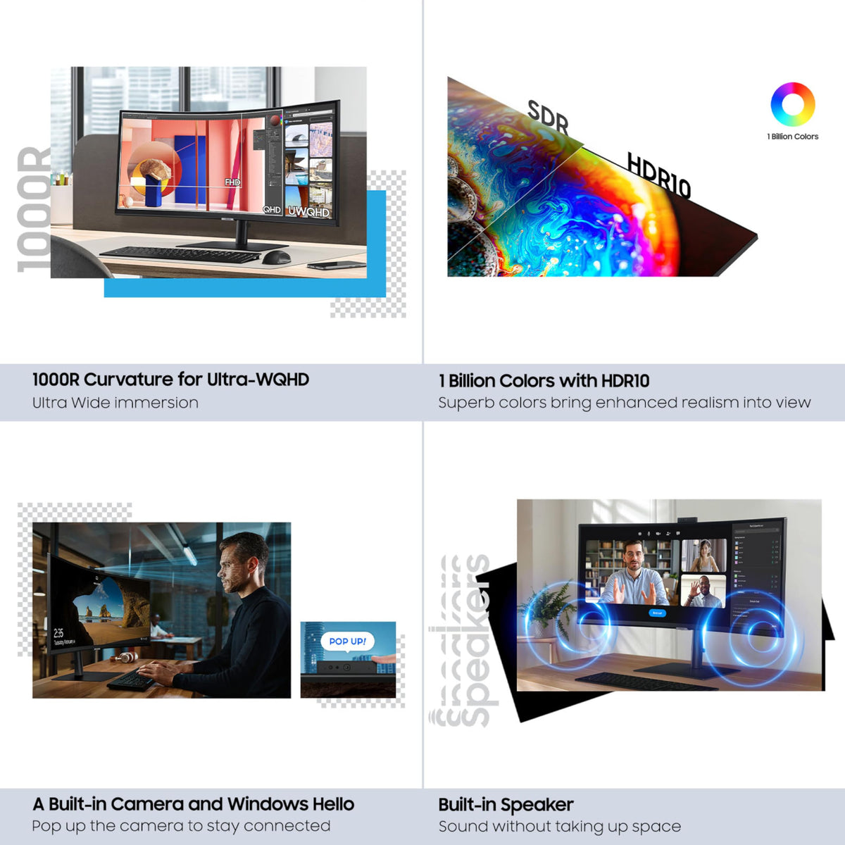 Samsung ViewFinity S65VC eye care minimizes flicker and blue light exposure.