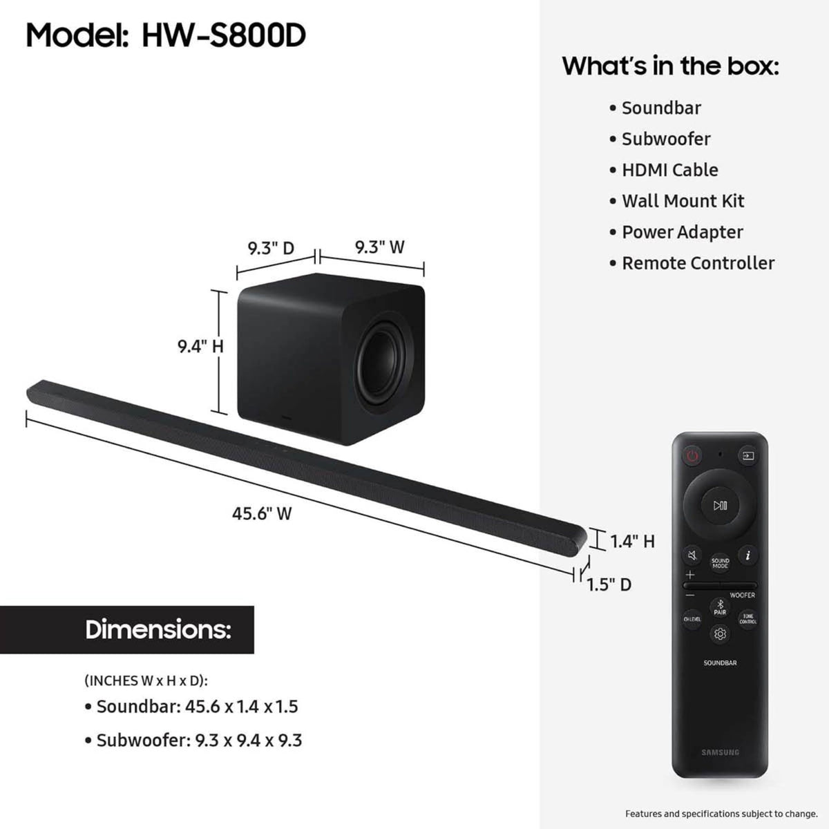 Samsung S800D wireless subwoofer adds deep bass without extra cables