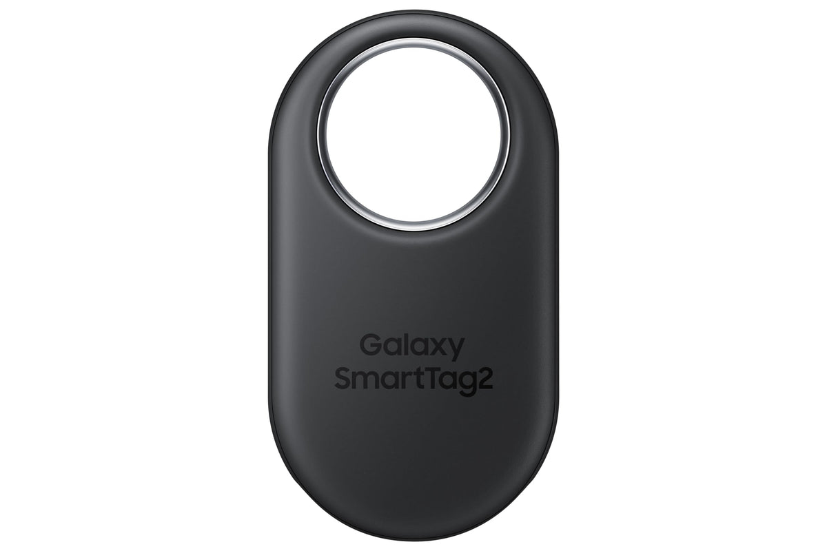 Samsung SmartTag2 front view showing compact tracker and keyring benefit