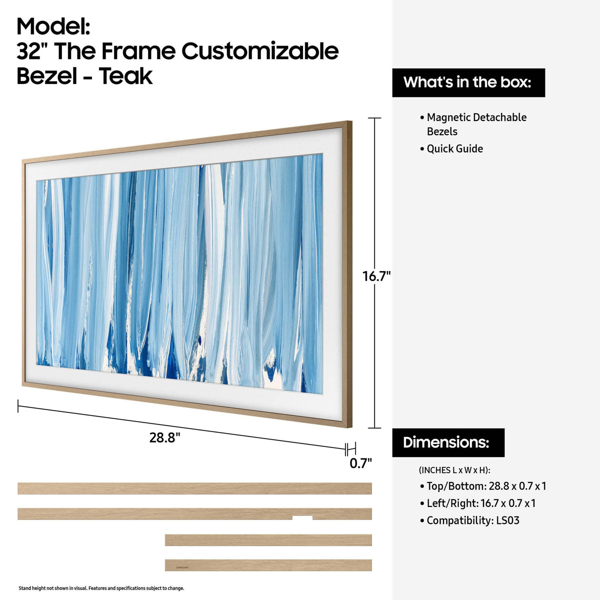 Samsung The Frame 32-inch Magnetic bezel attachment enables fast, tool-free swaps.