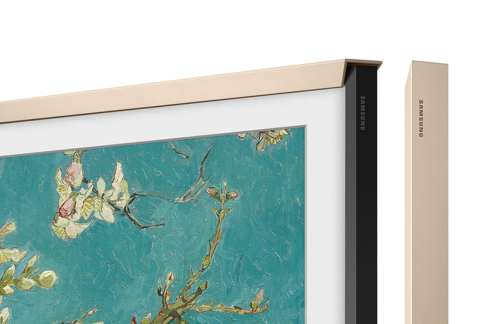 Samsung The Frame 43 Sand Gold Metal bezel elevates premium room aesthetics.