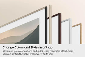 Samsung The Frame 65-inch beveled white front view adds classic elegance