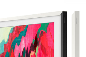 Samsung The Frame 65-inch bezel modern white front view enhances living room aesthetics
