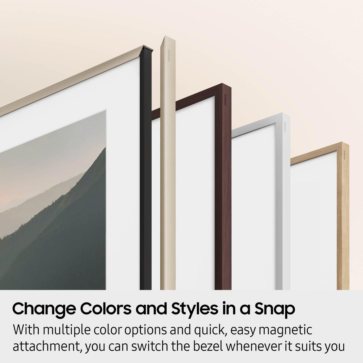 Samsung The Frame bezel options create a gallery-like look for your living space.