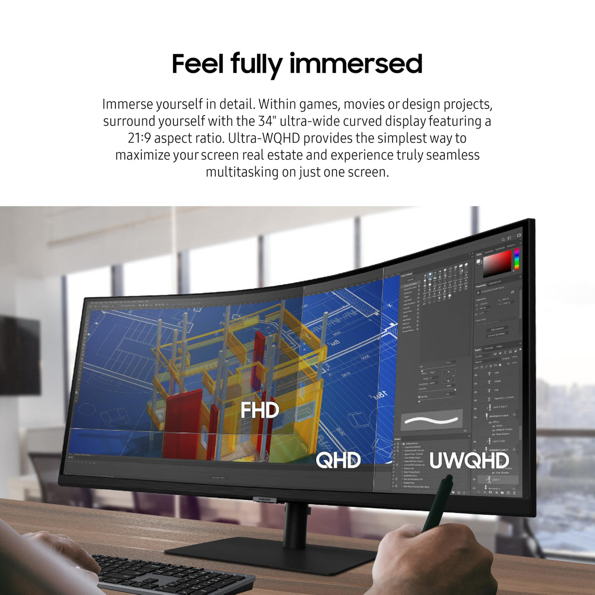 Samsung Viewfinity S65UA USB-C 90W charging supports single-cable laptop setup
