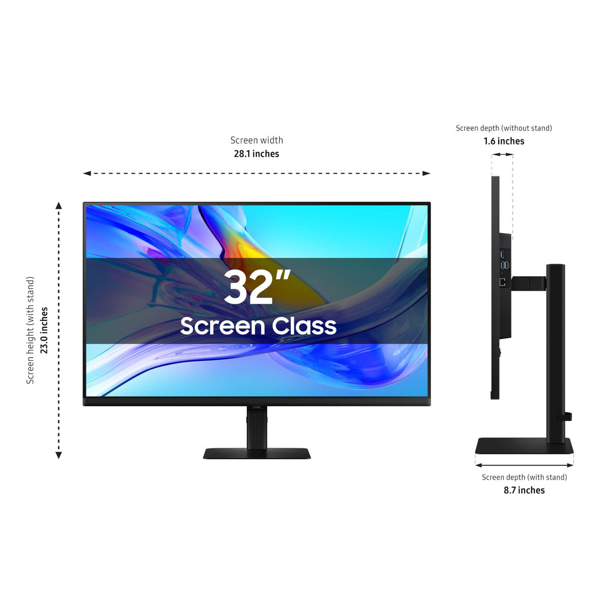 Samsung ViewFinity S8 built-in speakers free desk space.