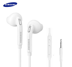 Samsung wired earbuds white side view showing slim profile for pocket-friendly fit.
