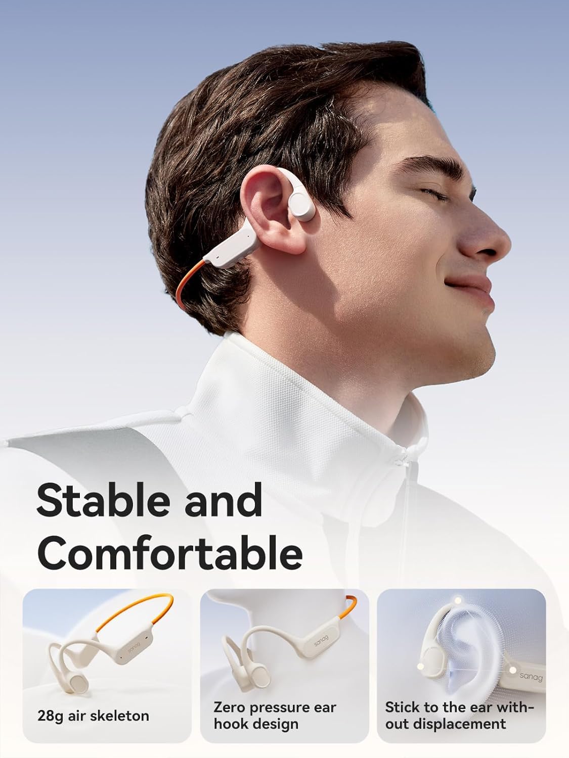 Sanag B33S held in hand to show compact size and lightweight design for all-day wear