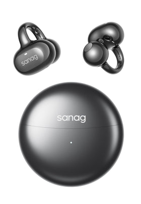 Sanag S6S Ultra open-ear buds in case for easy charging.