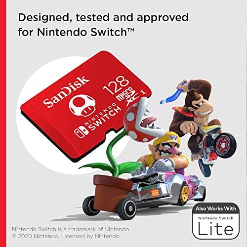 SanDisk 128GB card being inserted into a Nintendo Switch slot for added game storage on the go