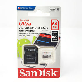 Sandisk 64GB microSD card symbolizing 1080p video compatibility
