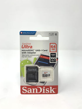 Sandisk 64GB microSD card offering space for photos, music, and movies