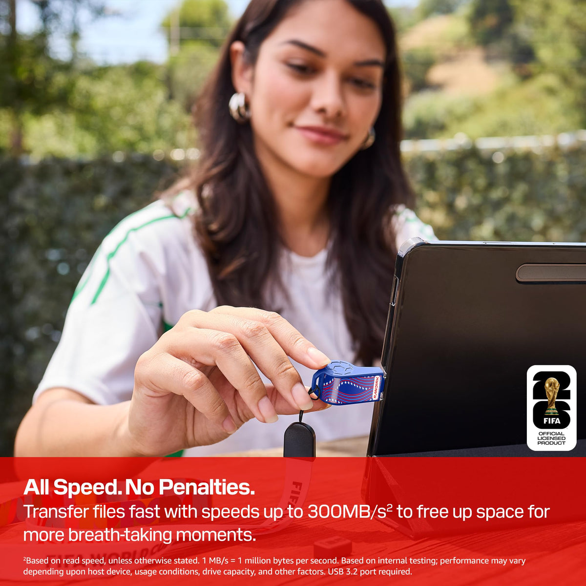 Sandisk plugged into smartphone transferring match clips quickly between devices