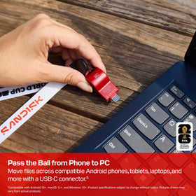 SANDISK shown next to a credit card to show compact 128GB size