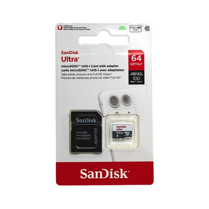 Sandisk Made-for-Amazon 64GB microSD card packaging showing certification for Fire devices