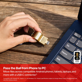 Sandisk storage capacity visual with files and footage icons illustrating 128GB space