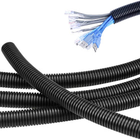 SANEMBER 10ft split wire loom close-up showing durable black tubing protecting cords