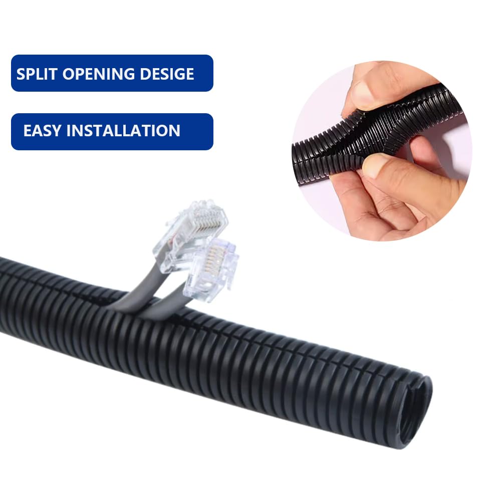 Close-up of SANEMBER split loom showing easy cable insertion.