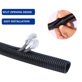 Close-up of SANEMBER split loom showing easy cable insertion.