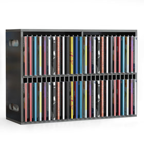SANFURNEY front view of black 52-slot CD holder showing neat row of cases and tidy storage