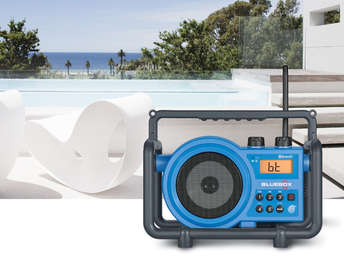 Sangean BB-100 BlueBox built in battery charger in use for on site charging.