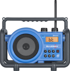 Sangean BB-100 BlueBox front view shows rugged outdoor durability.